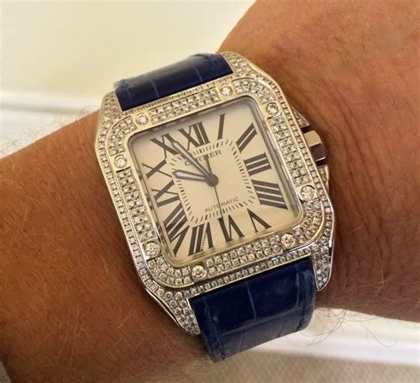 cartier ladies santos automatic watch|cartier santos 100 diamond watch.